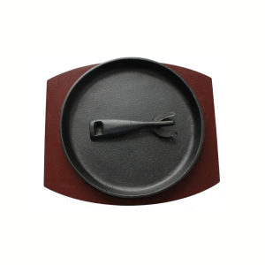 22cm Round Sizzle Platter With Wood Base (7608)