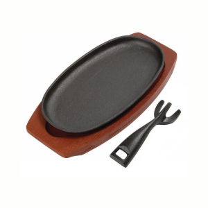 24cm Oval Sizzle Platter With Wood Base (7601)