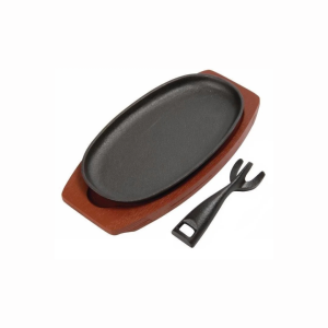 28cm Oval Sizzle Platter With Wood Base (7602)
